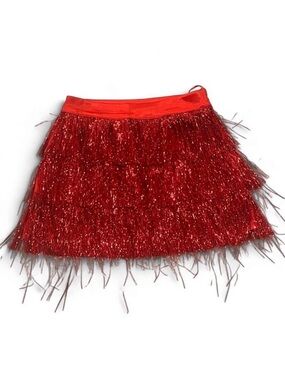 BlueB Red Tinsel Fringe Party Skirt Medium Sparkly Gameday Costume Christmas UGA